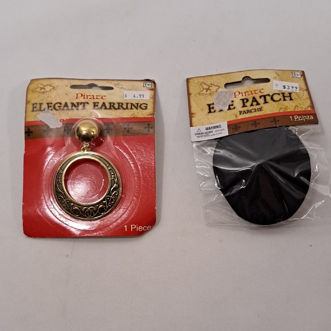 Pirate Earring And Eye Patch Set For Kids - Gold And Black